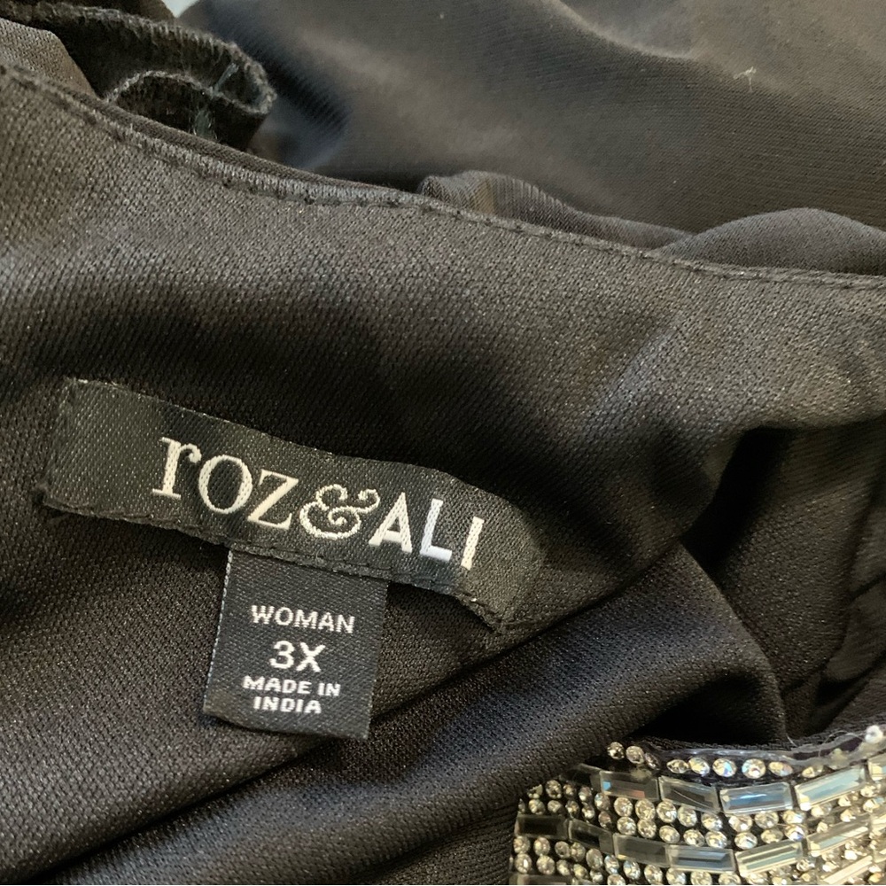 Black Jumpsuit Rhinestone Roz&Ali Drape Deep V - Picture 5 of 8